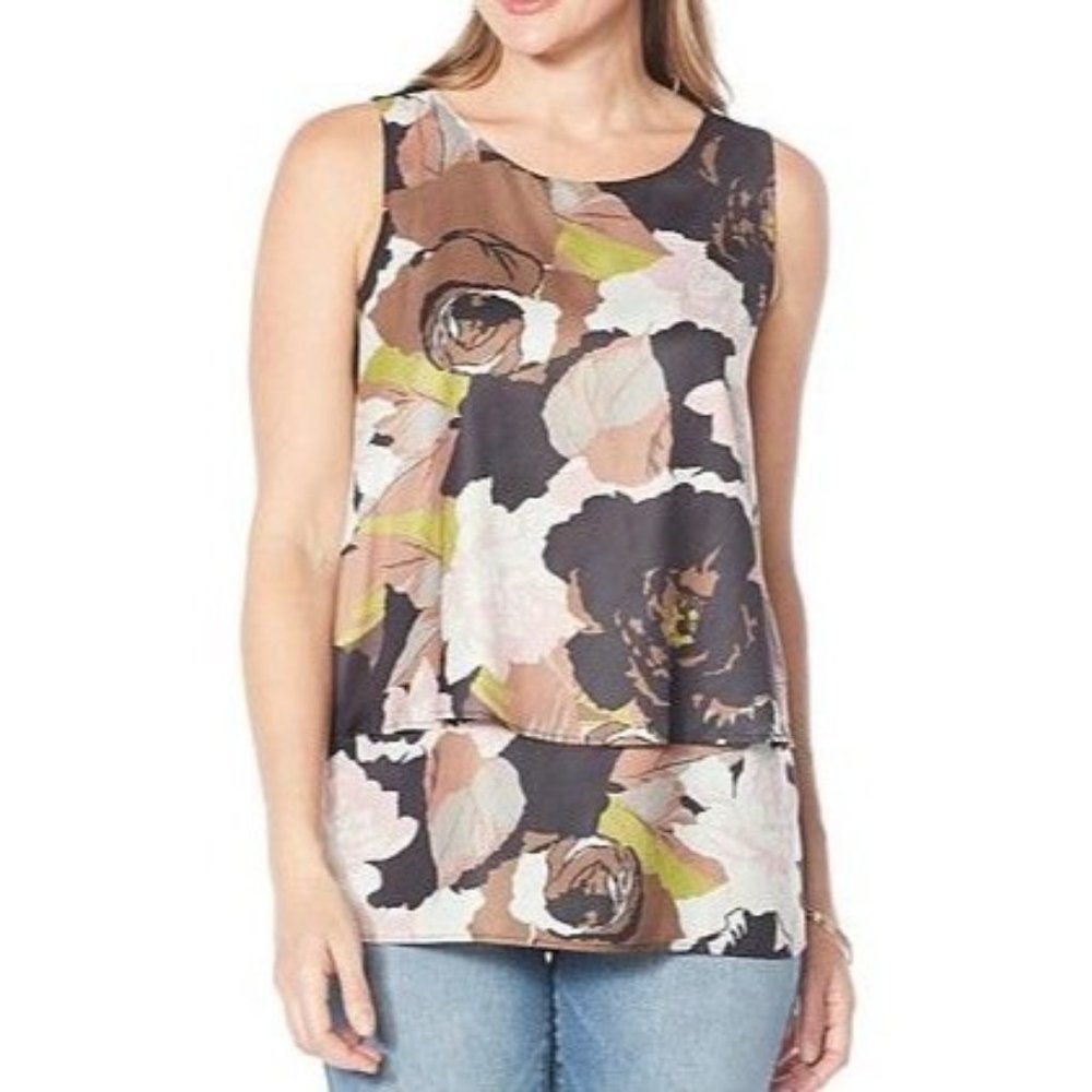 DG2 by Diane Gilman Printed Charmeuse Layered Easy Tank 775-837 Abstract Rose L